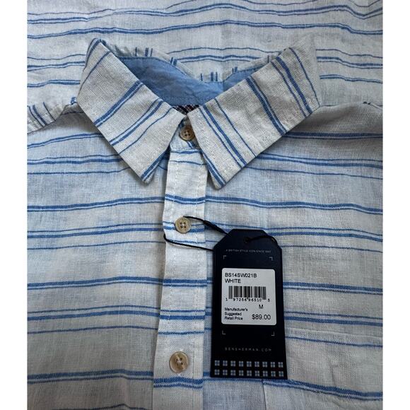 Ben Sherman|Linen Blend Button up SS Shirt|White/Blue|NWT|SZ M‎ - Picture 6 of 7